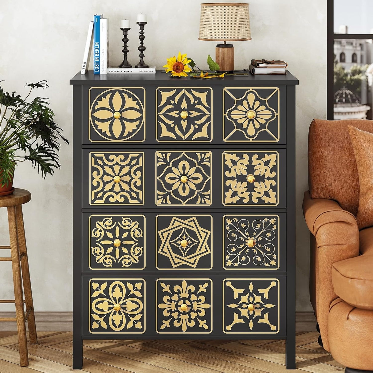Dresser for Bedroom with 4 Drawers Charging Station