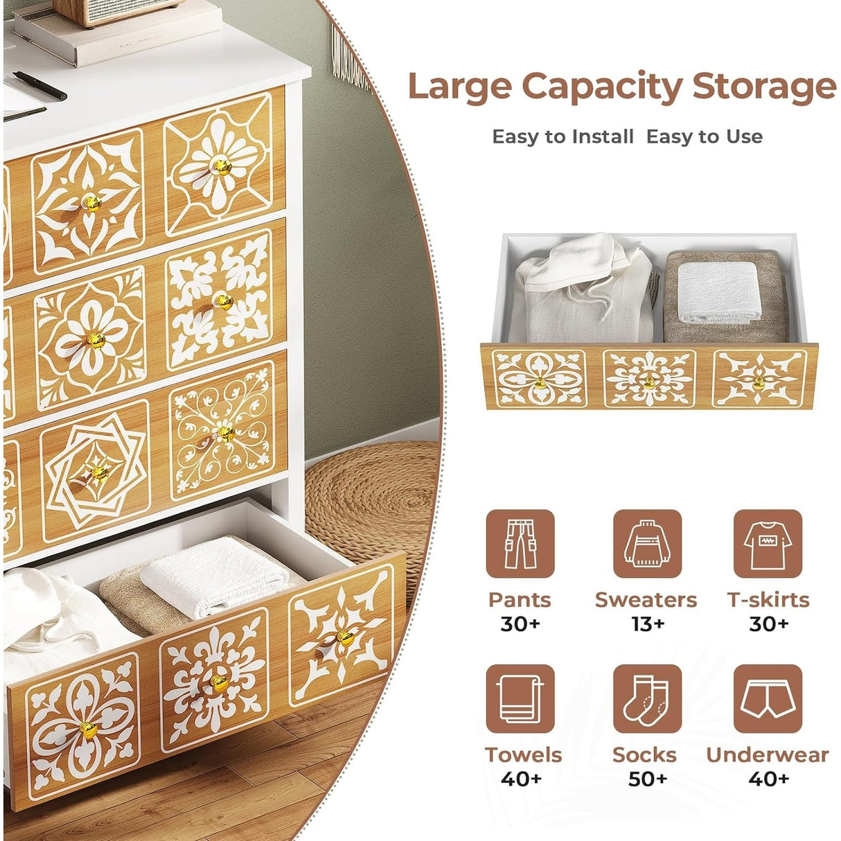Dresser for Bedroom with 4 Drawers Charging Station