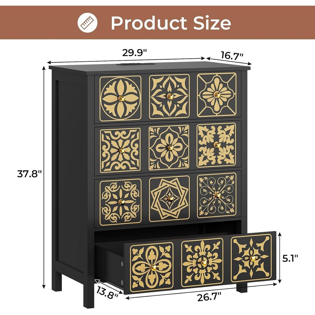 Dresser for Bedroom with 4 Drawers Charging Station
