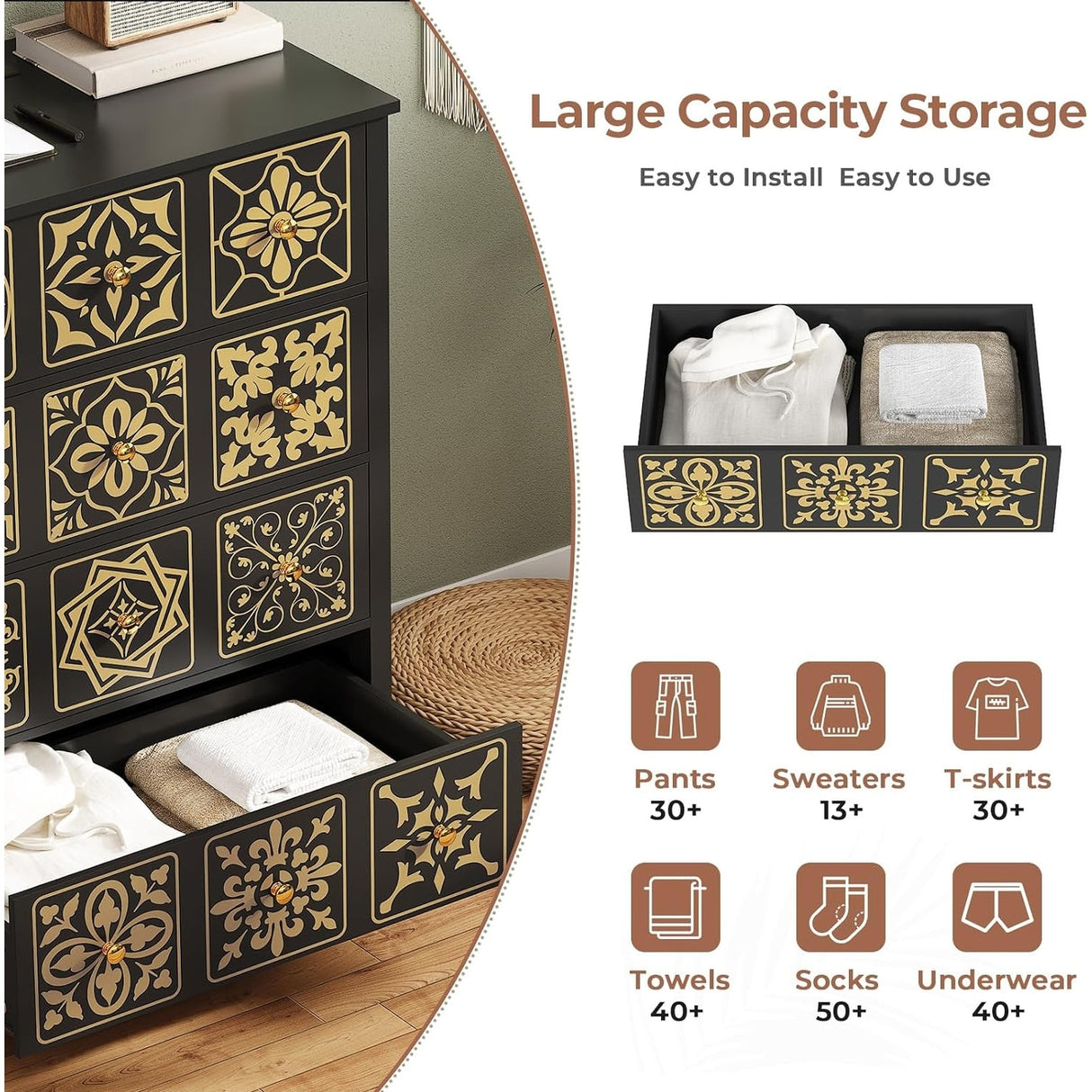 Dresser for Bedroom with 4 Drawers Charging Station