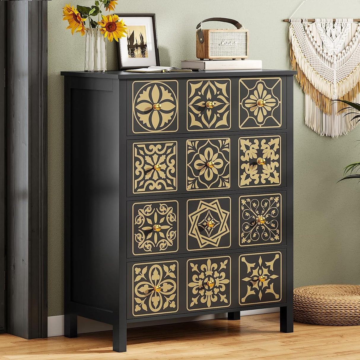 Dresser for Bedroom with 4 Drawers Charging Station