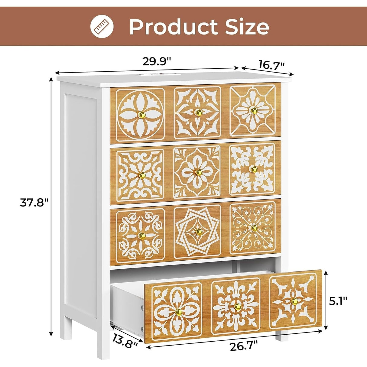 Dresser for Bedroom with 4 Drawers Charging Station
