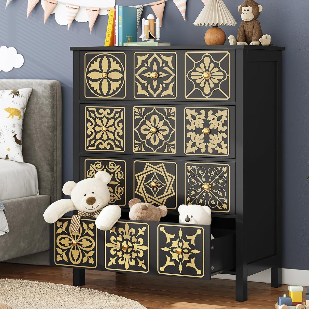 Dresser for Bedroom with 4 Drawers Charging Station