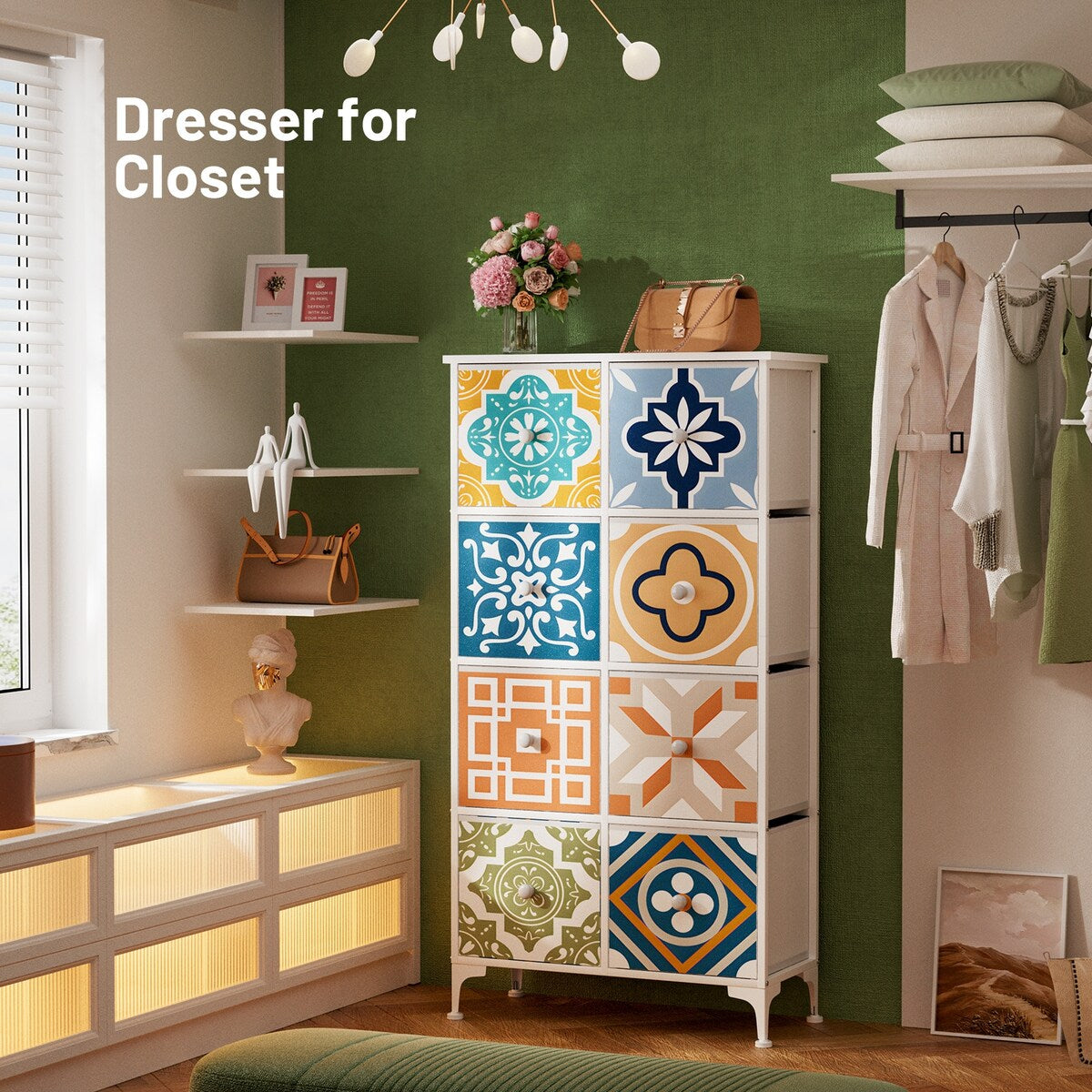 Dresser for Bedroom with 8 Drawers, Mediterranean Style Bedroom Furniture