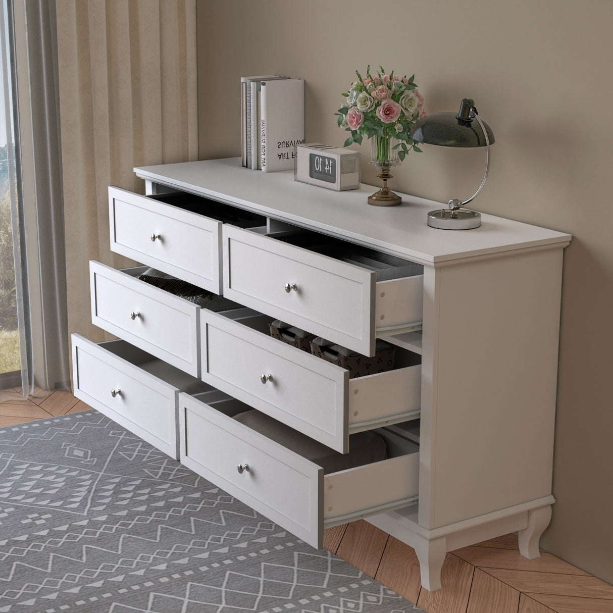 Dresser for Bedroom with Deep Drawers Wooden 6 Drawer Double Dresser