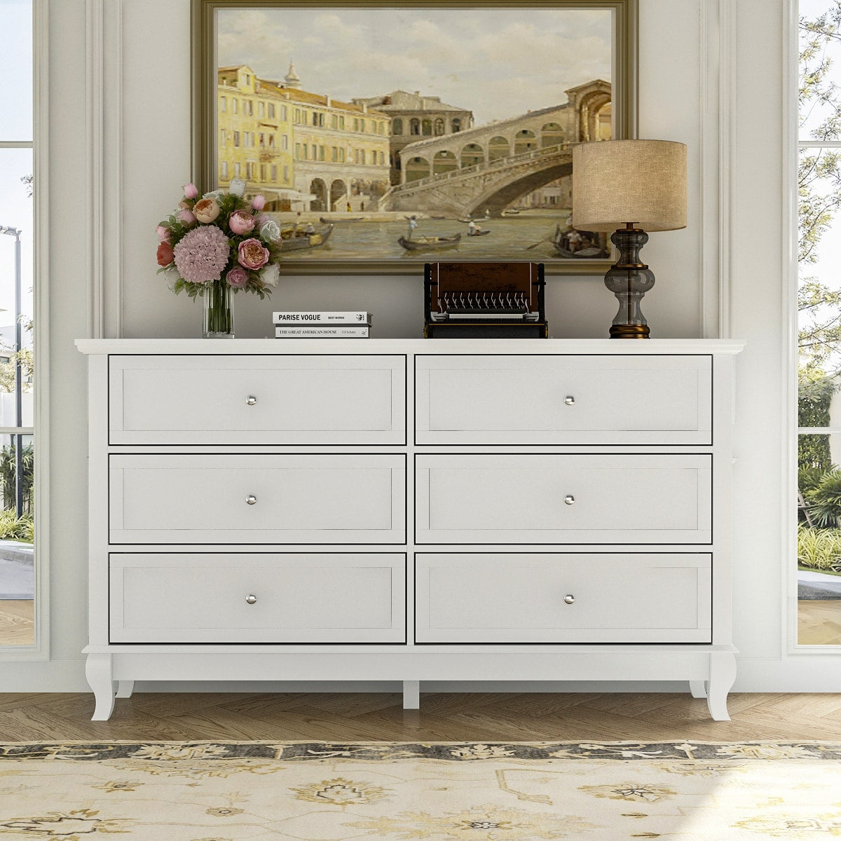 Dresser for Bedroom with Deep Drawers Wooden 6 Drawer Double Dresser