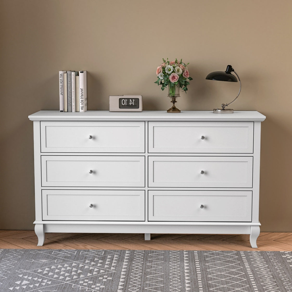 Dresser for Bedroom with Deep Drawers Wooden 6 Drawer Double Dresser