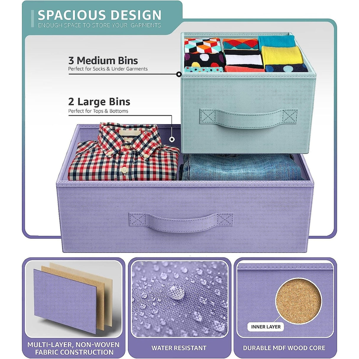 Dresser w/ 5 Drawers Furniture Storage Chest for Home, Bedroom