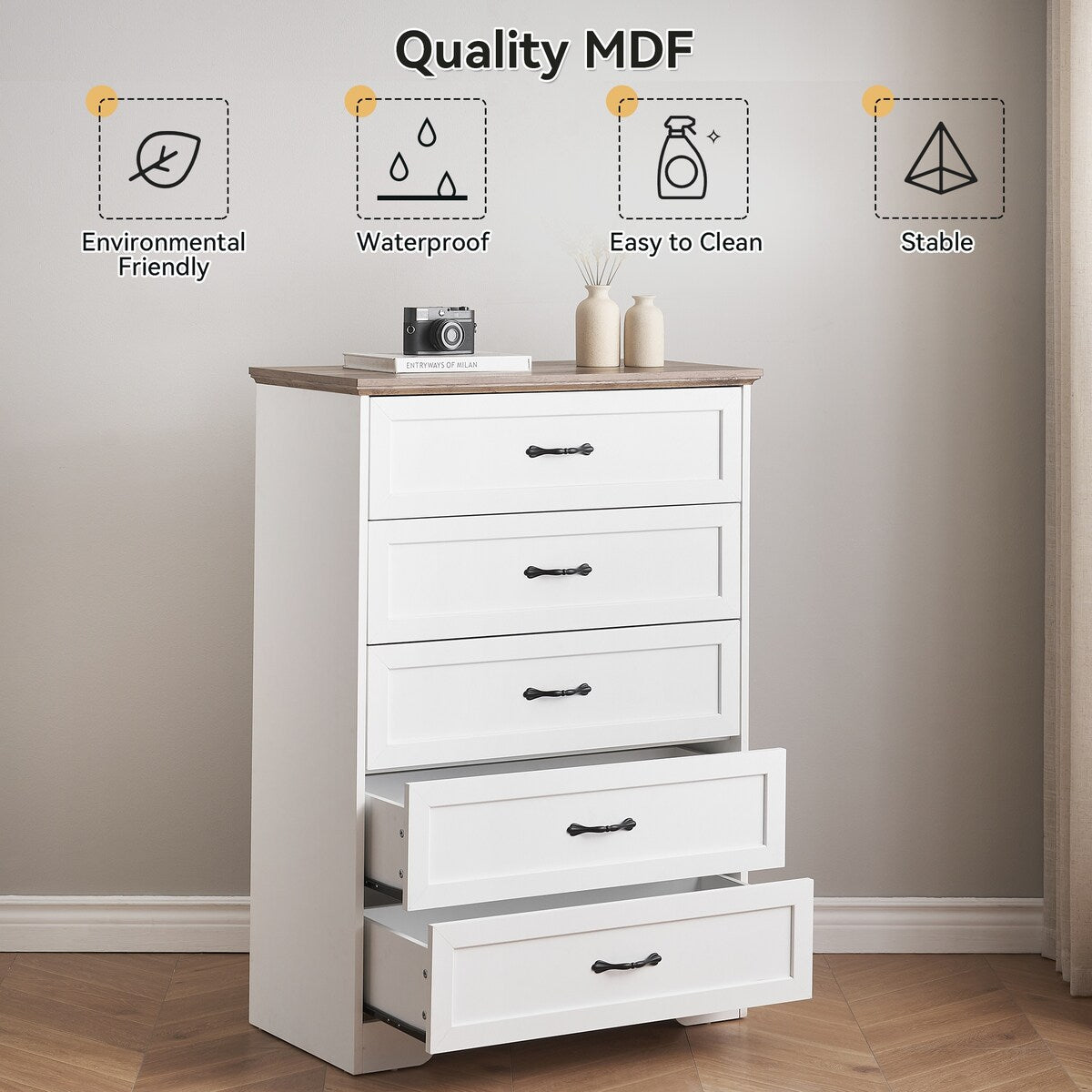 Dresser with 5 Drawers for Bedroom