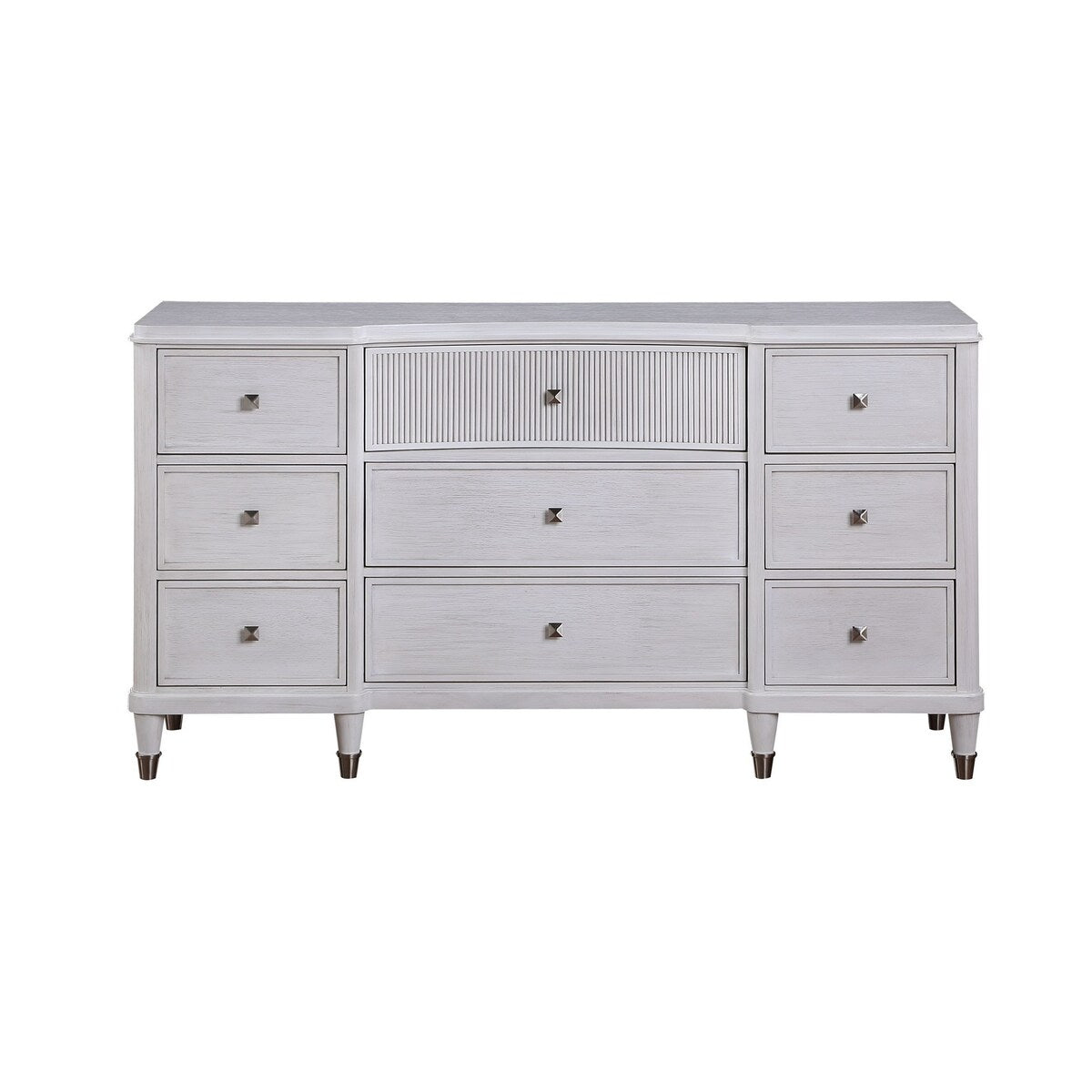 Dresser with Reeded Design and Tapered Legs, White