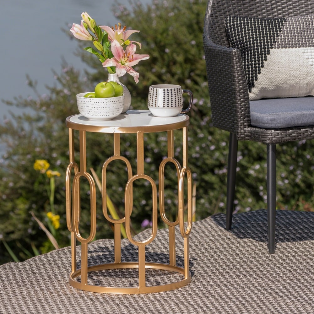 Drexel Outdoor Faux Stone Side Table by Christopher Knight Home