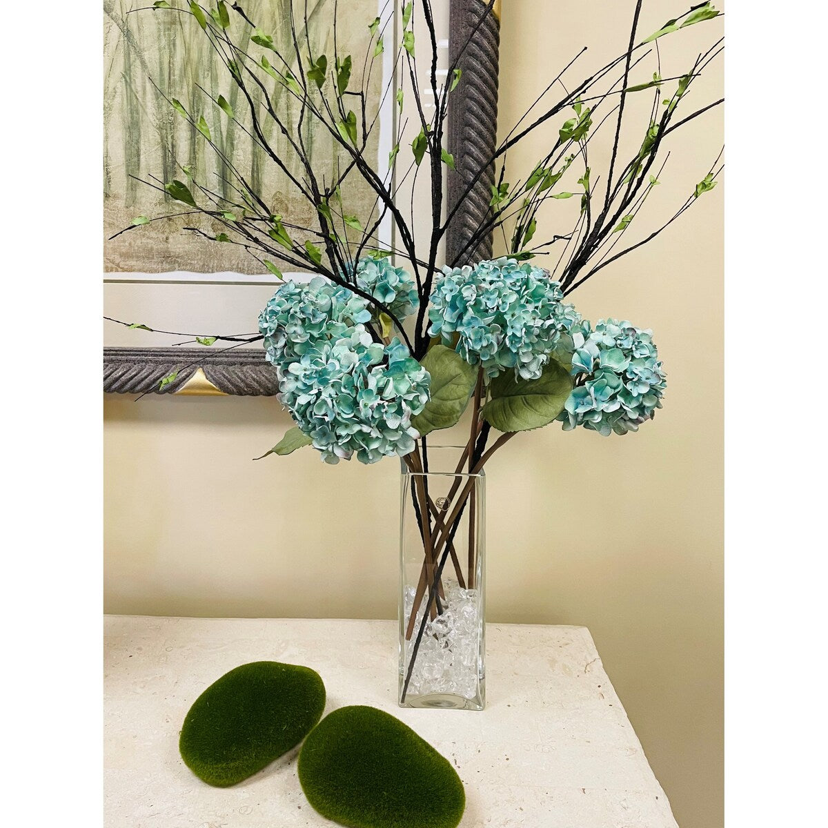 Dried Garden Artificial Hydrangea Stem Teal Set of 6 - N/A