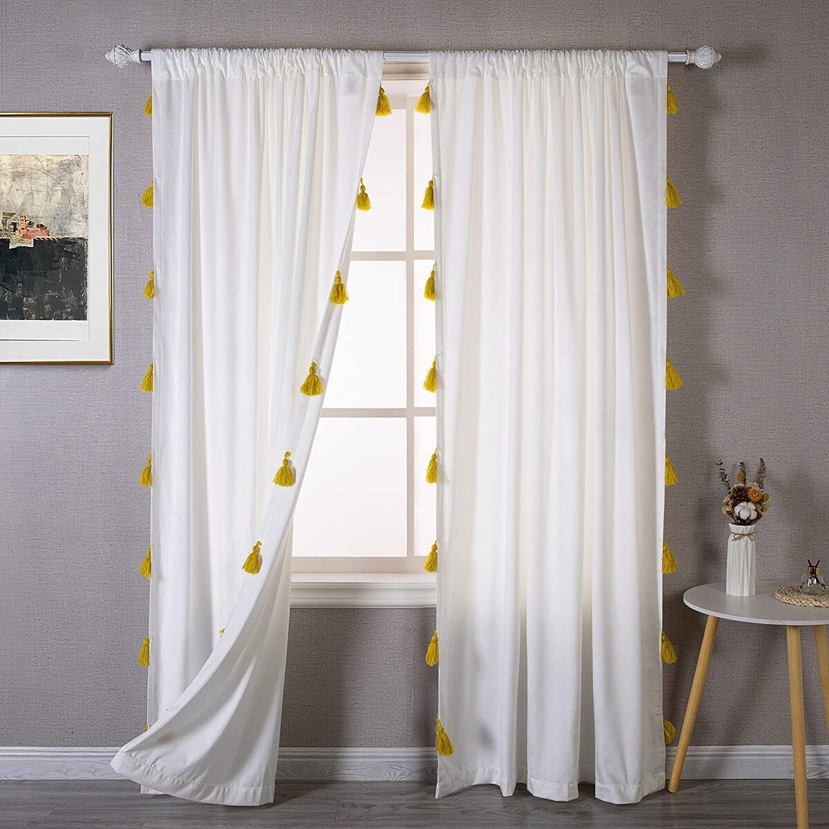 DriftAway Boho Velvet Handmade Tassel Curtain Room Darkening Thermal Insulated Window Curtains