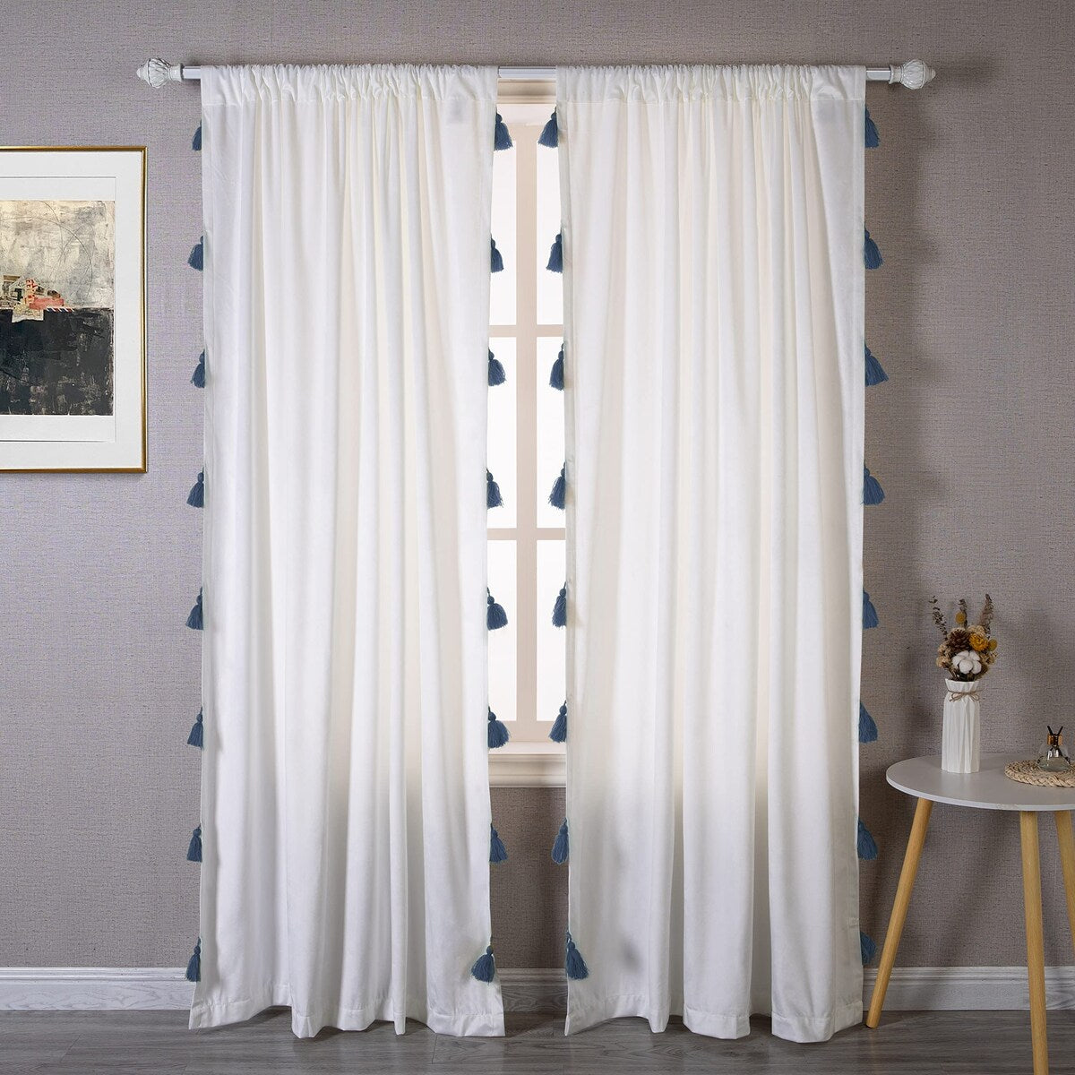 DriftAway Boho Velvet Handmade Tassel Curtain Room Darkening Thermal Insulated Window Curtains
