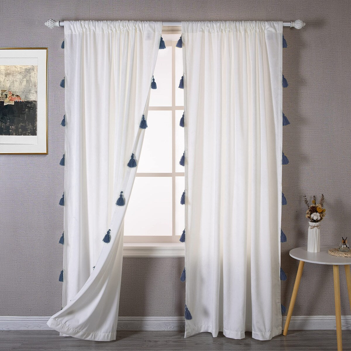 DriftAway Boho Velvet Handmade Tassel Curtain Room Darkening Thermal Insulated Window Curtains