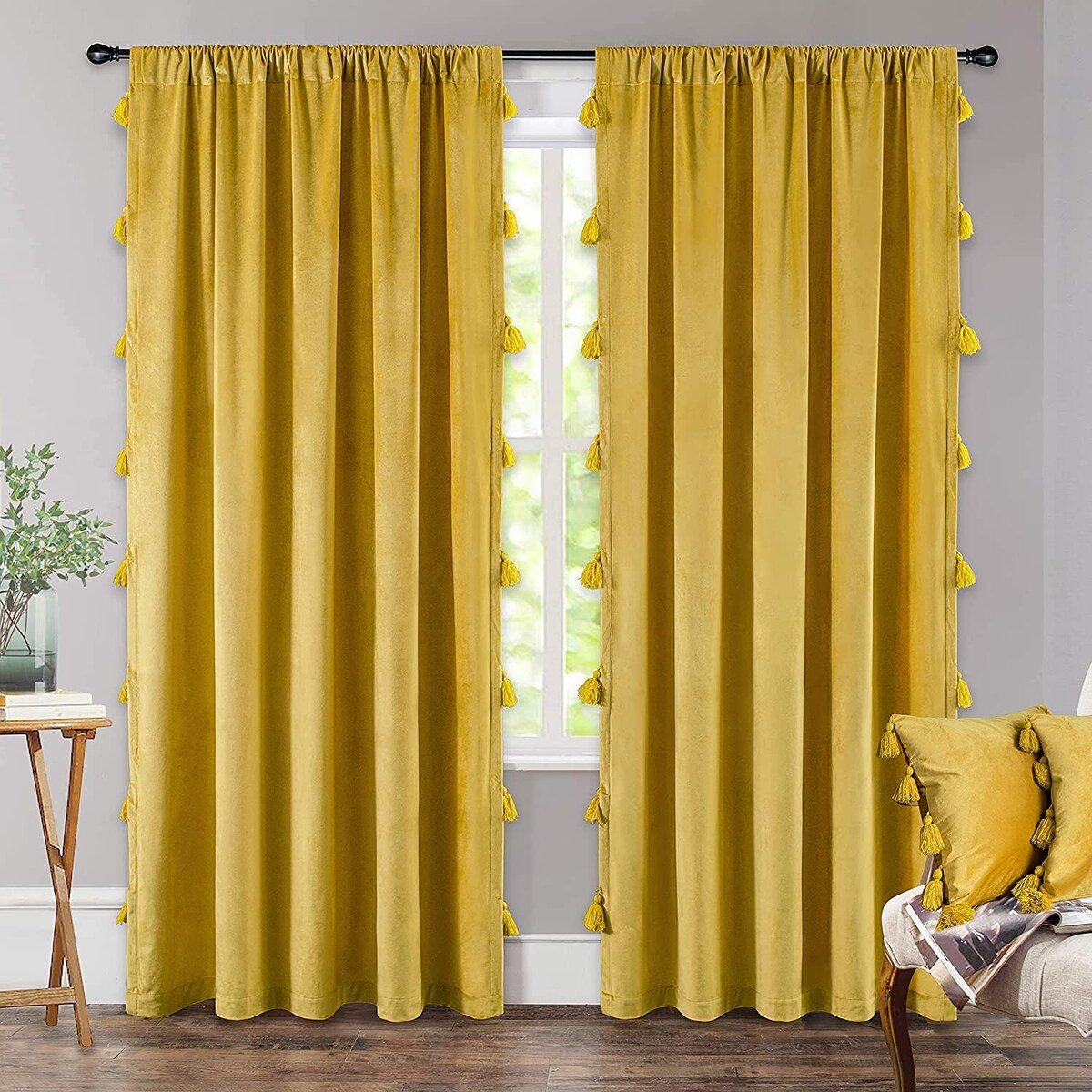 DriftAway Boho Velvet Handmade Tassel Curtain Room Darkening Thermal Insulated Window Curtains
