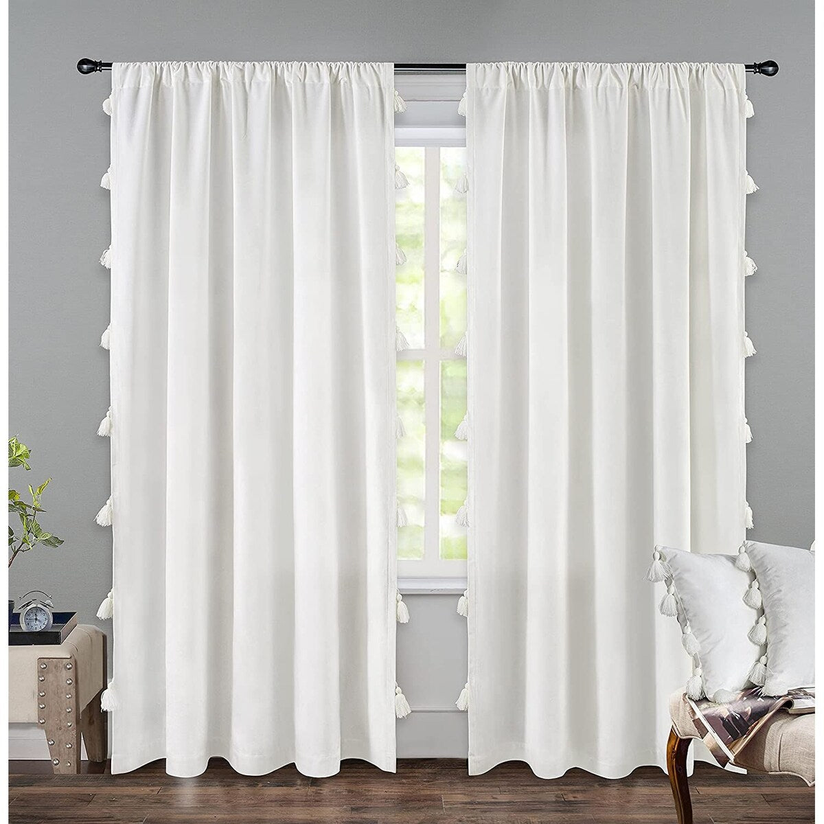 DriftAway Boho Velvet Handmade Tassel Curtain Room Darkening Thermal Insulated Window Curtains