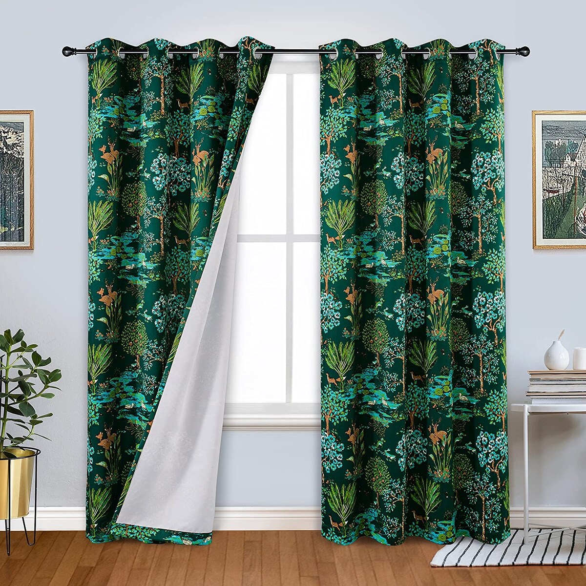DriftAway Clara Woodland Forest Animals Printed Pattern Room Darkening Window Curtain - 52" width x 84" length