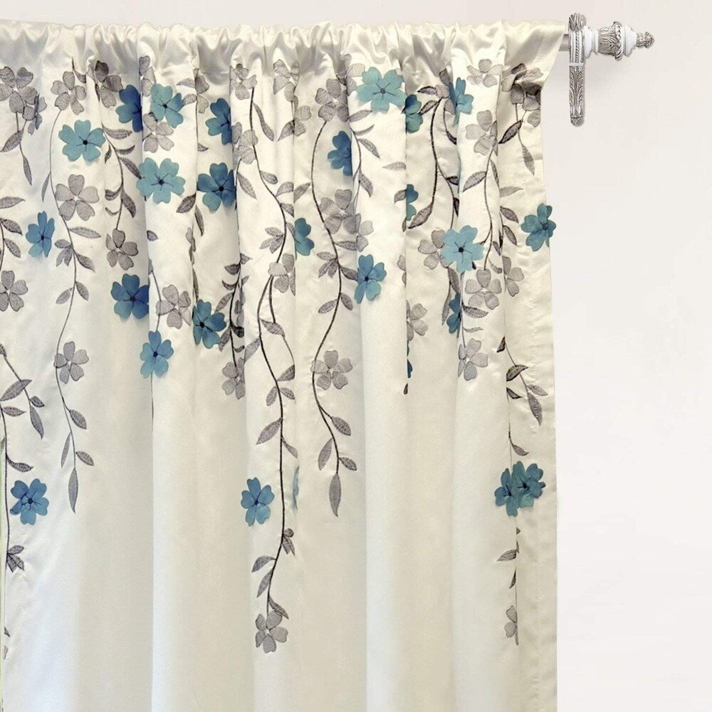 DriftAway Isabella Faux Silk Embroidered Curtain Crafted Flower Lined with Thermal Fabric Single Panel - 50*108