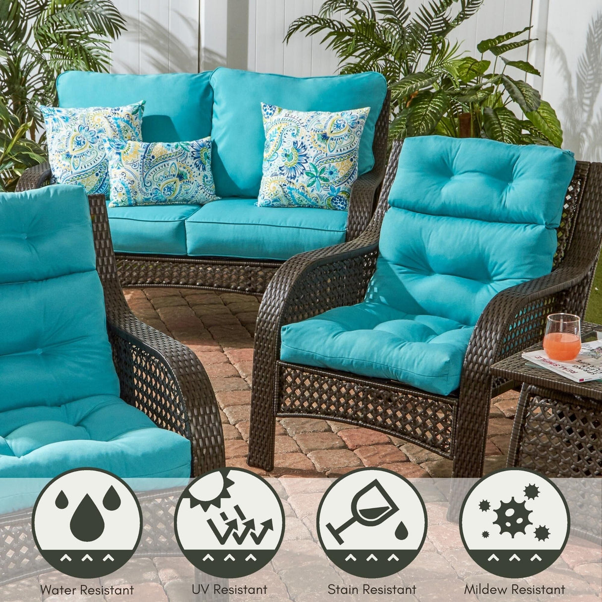 Solid Color 22x44-inch Outdoor High Back Chair Cushion (Cushion Only)