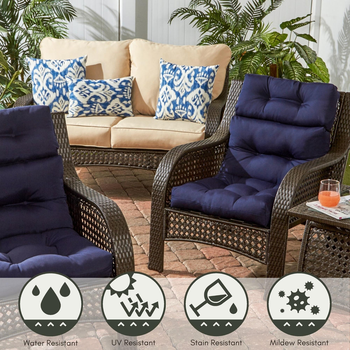 Solid Color 22x44-inch Outdoor High Back Chair Cushion (Cushion Only)