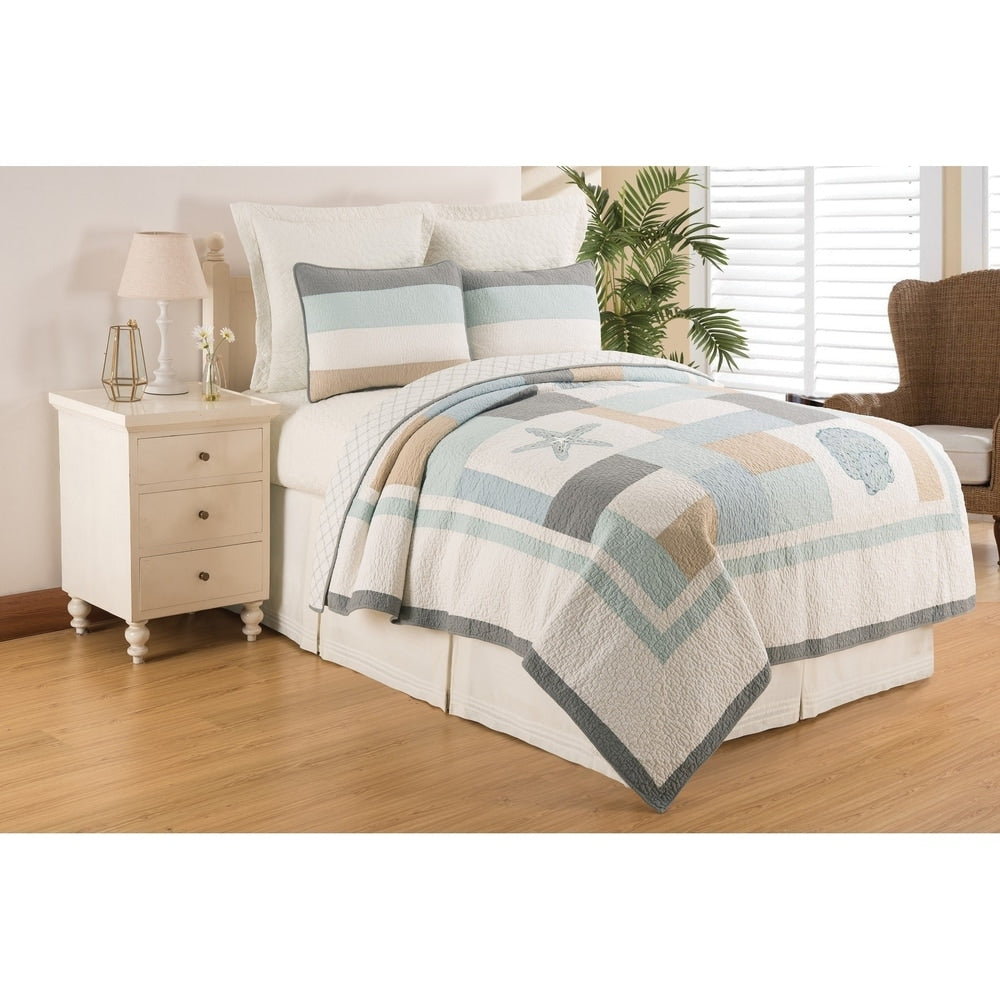 Driftwood Shores Coastal Cotton 3 Piece Quilt Set - Twin 2 Piece