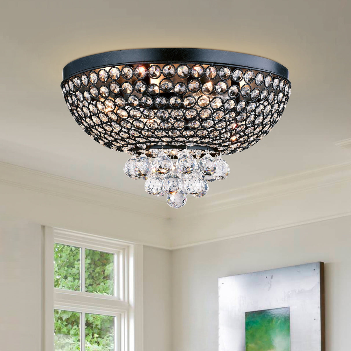 Drimil Antique Bronze Crystal Ceiling Lamp