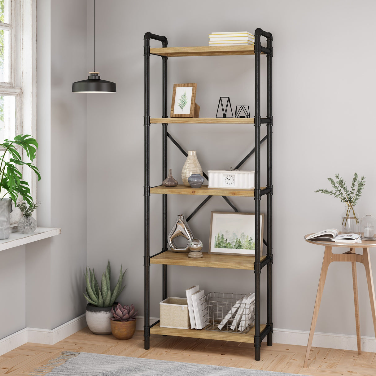 Driscoe Industrial Fir Wood Bookcase by Christopher Knight Home - 24.00" W x 12.00" D x 71.00" H