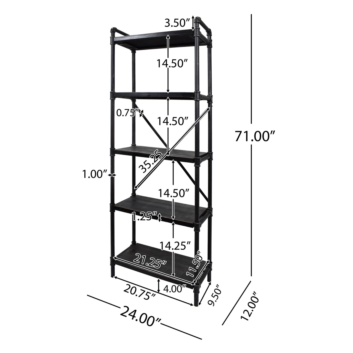 Driscoe Industrial Fir Wood Bookcase by Christopher Knight Home - 24.00" W x 12.00" D x 71.00" H