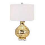 Drum Shade Mosaic Table Lamp with Iron Base, Gold and White