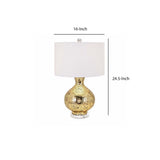Drum Shade Mosaic Table Lamp with Iron Base, Gold and White