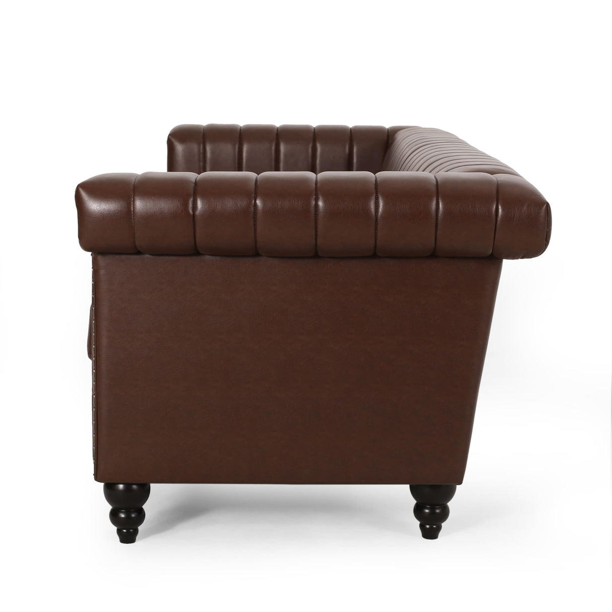 Drury Channel Stitch Faux Leather Sofa with Nailhead Trim by Christopher Knight Home - 83.00" L x 32.50" W x 27.00" H