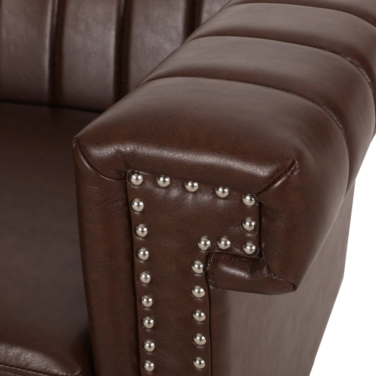 Drury Channel Stitch Faux Leather Sofa with Nailhead Trim by Christopher Knight Home - 83.00" L x 32.50" W x 27.00" H