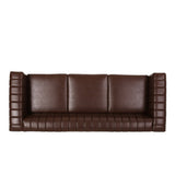 Drury Channel Stitch Faux Leather Sofa with Nailhead Trim by Christopher Knight Home - 83.00" L x 32.50" W x 27.00" H