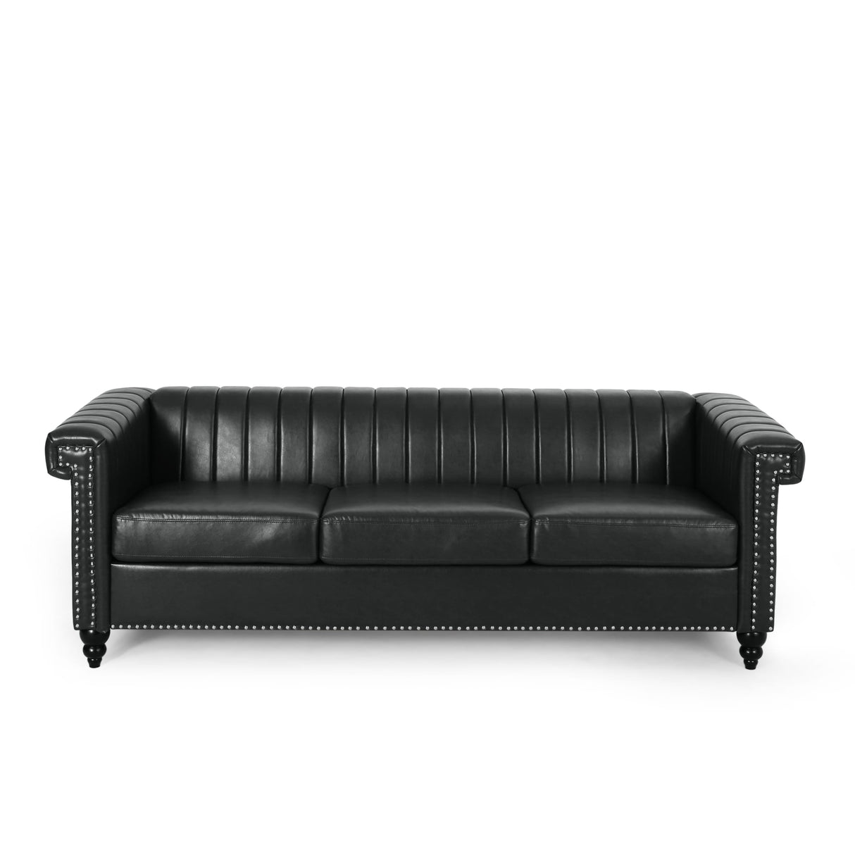 Drury Channel Stitch Faux Leather Sofa with Nailhead Trim by Christopher Knight Home - 83.00" L x 32.50" W x 27.00" H