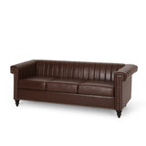 Drury Channel Stitch Faux Leather Sofa with Nailhead Trim by Christopher Knight Home - 83.00" L x 32.50" W x 27.00" H