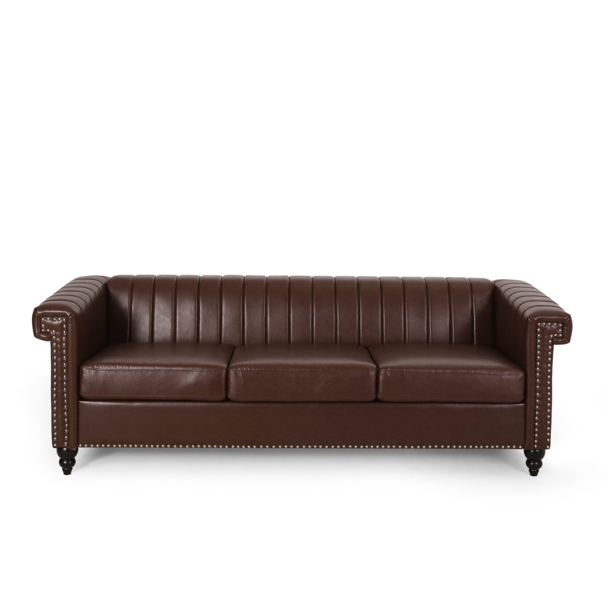 Drury Channel Stitch Faux Leather Sofa with Nailhead Trim by Christopher Knight Home - 83.00" L x 32.50" W x 27.00" H