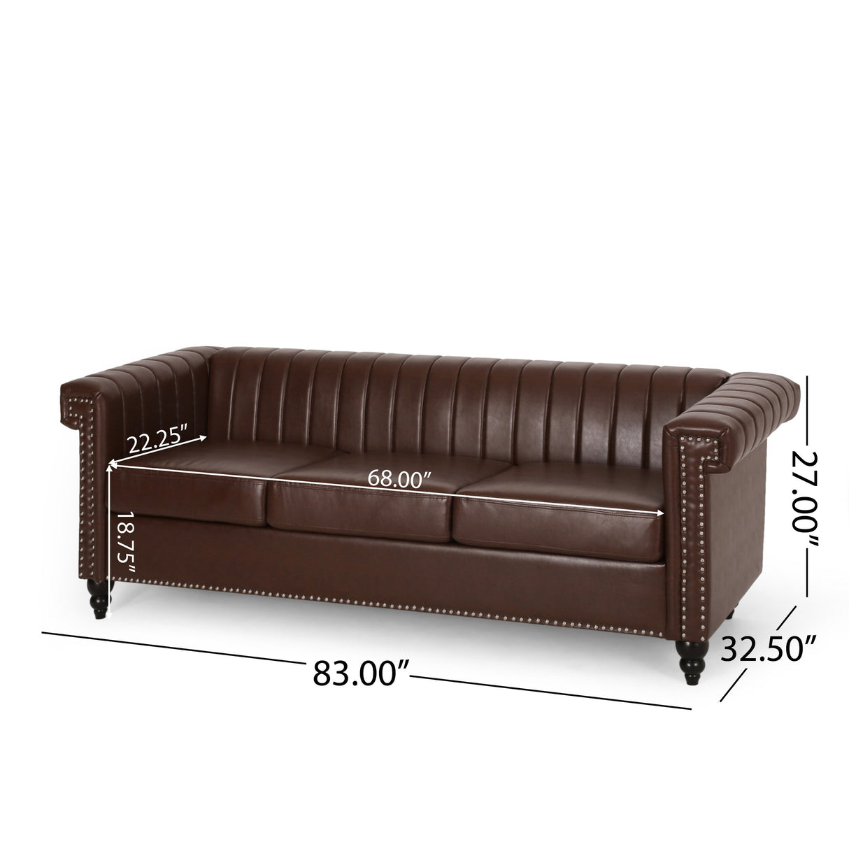 Drury Channel Stitch Faux Leather Sofa with Nailhead Trim by Christopher Knight Home - 83.00" L x 32.50" W x 27.00" H