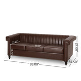 Drury Channel Stitch Faux Leather Sofa with Nailhead Trim by Christopher Knight Home - 83.00" L x 32.50" W x 27.00" H