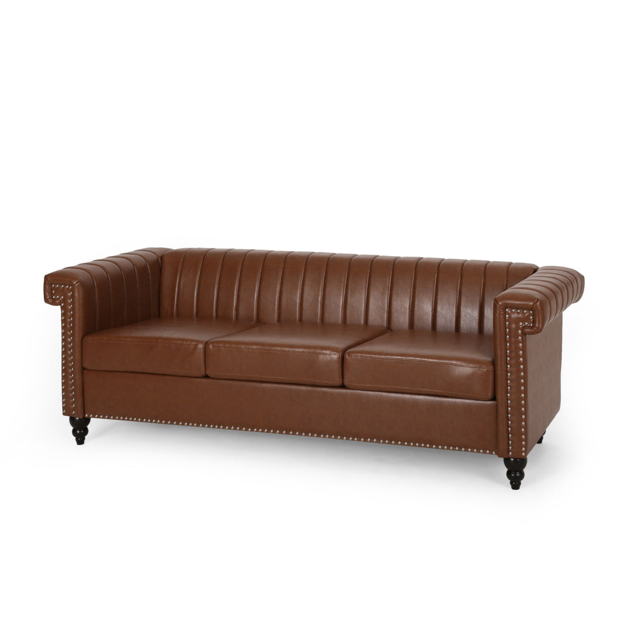 Drury Channel Stitch Faux Leather Sofa with Nailhead Trim by Christopher Knight Home - 83.00" L x 32.50" W x 27.00" H