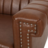 Drury Channel Stitch Faux Leather Sofa with Nailhead Trim by Christopher Knight Home - 83.00" L x 32.50" W x 27.00" H