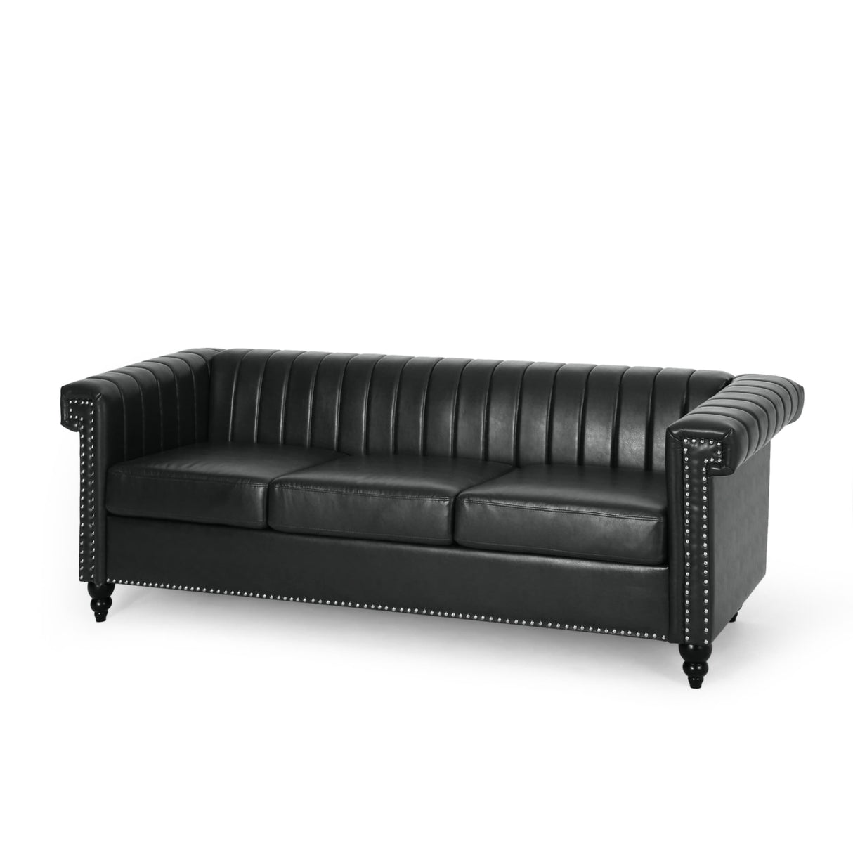 Drury Channel Stitch Faux Leather Sofa with Nailhead Trim by Christopher Knight Home - 83.00" L x 32.50" W x 27.00" H