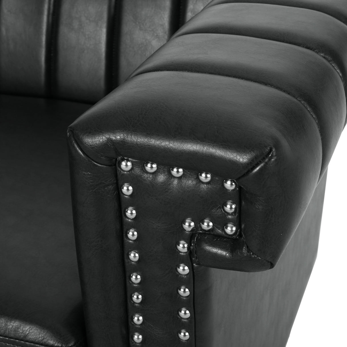 Drury Channel Stitch Faux Leather Sofa with Nailhead Trim by Christopher Knight Home - 83.00" L x 32.50" W x 27.00" H