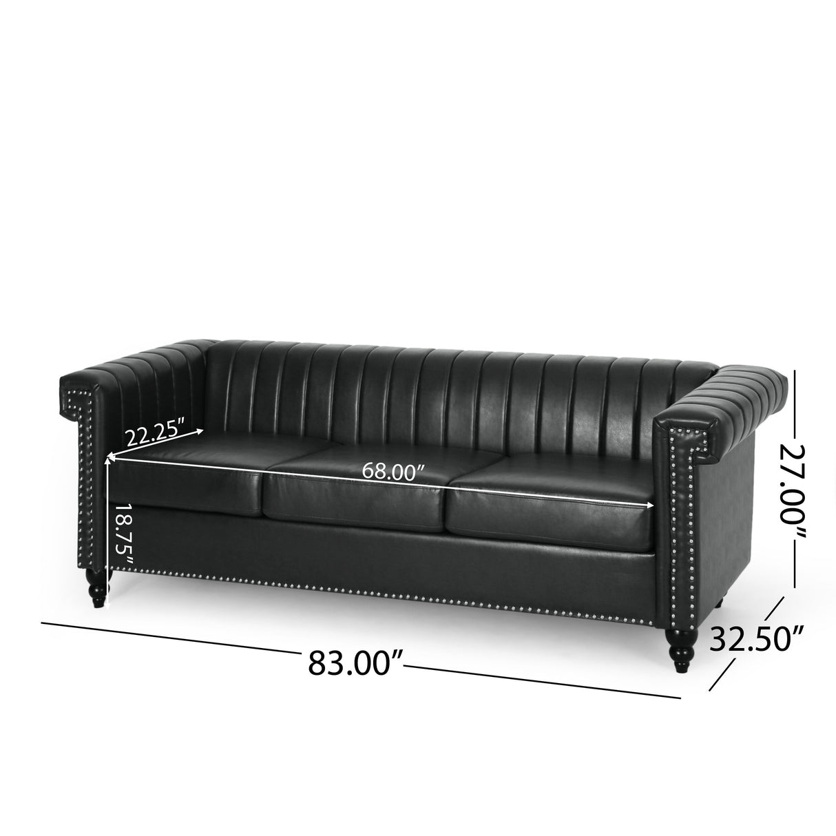 Drury Channel Stitch Faux Leather Sofa with Nailhead Trim by Christopher Knight Home - 83.00" L x 32.50" W x 27.00" H