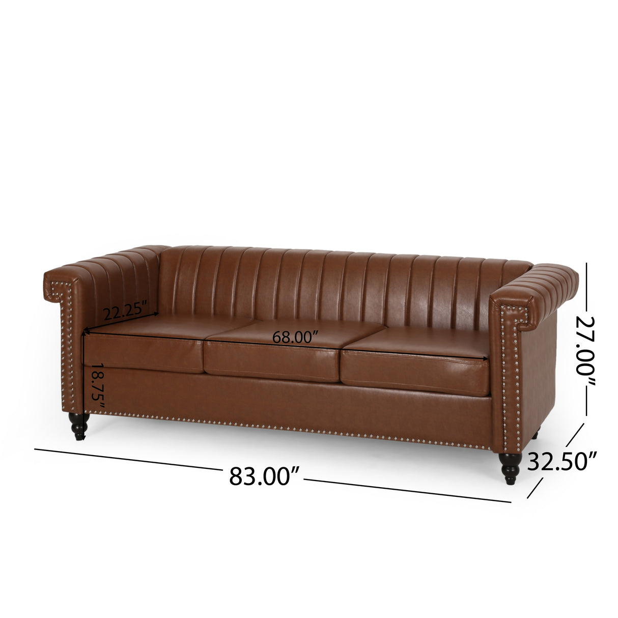 Drury Channel Stitch Faux Leather Sofa with Nailhead Trim by Christopher Knight Home - 83.00" L x 32.50" W x 27.00" H