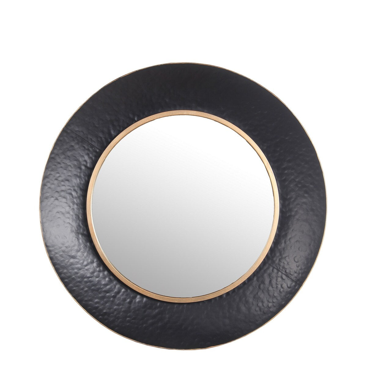 Dual Encased Metal Frame Round Wall Mirror, Large Black and Gold