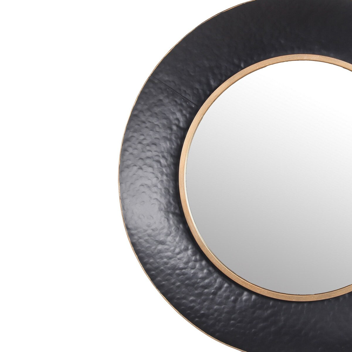 Dual Encased Metal Frame Round Wall Mirror, Large Black and Gold