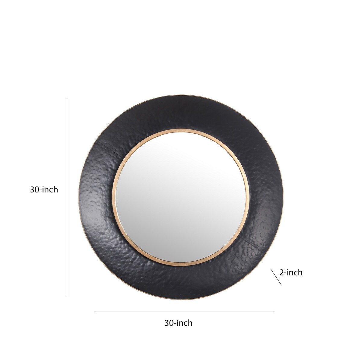 Dual Encased Metal Frame Round Wall Mirror, Large Black and Gold