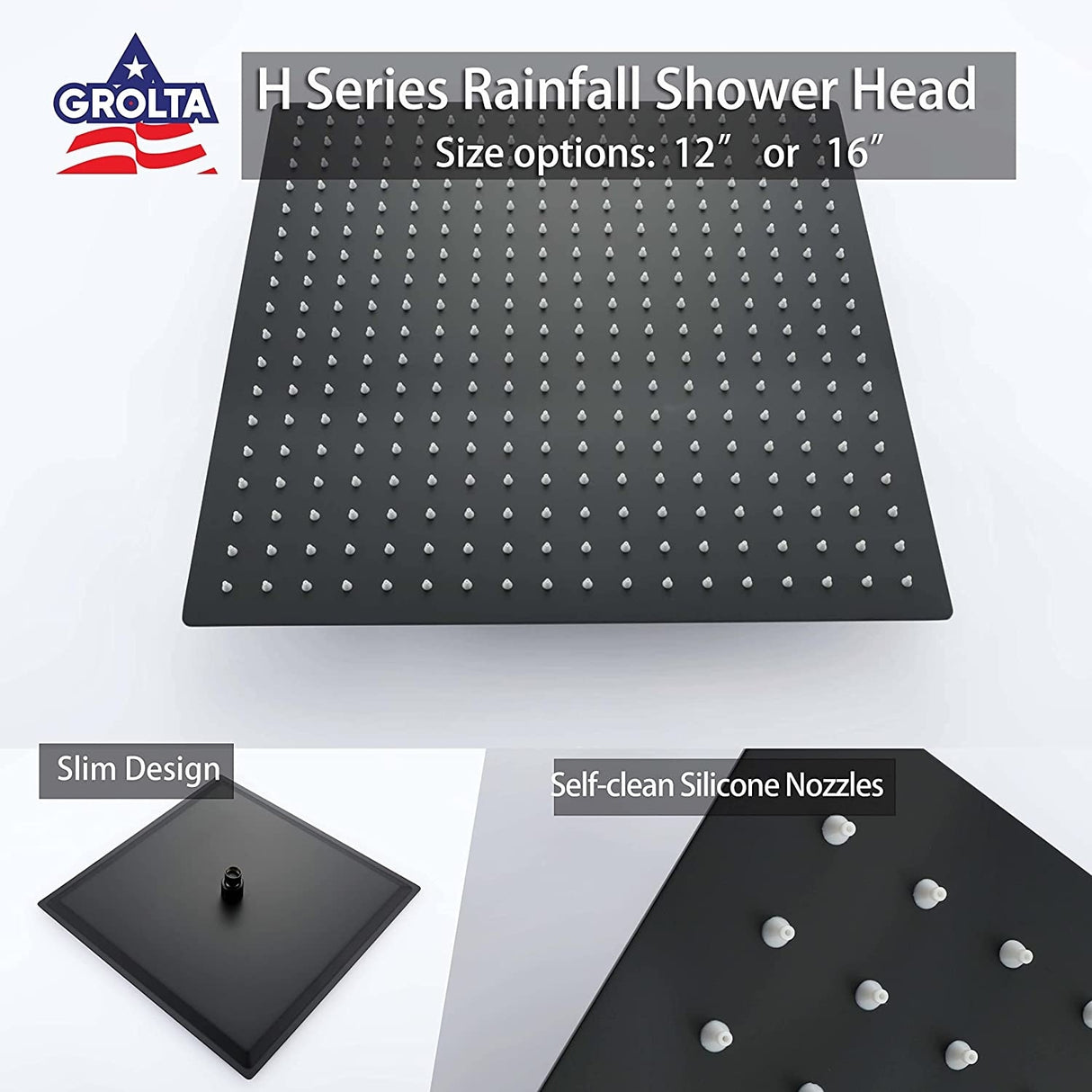 Dual Heads 16" Rainfall & High Pressure 6" Shower System w/ 3 Way Thermostatic Faucet - Matte Black - Matte Black