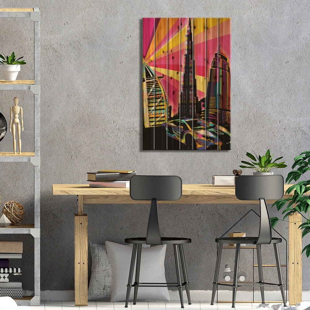 Dubai Psychedelic Pop Print On Wood by 5by5collective - Multi-Color